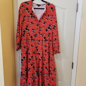 Long sleeve midi black and red floral dress